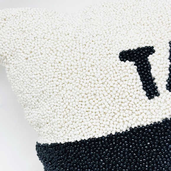 Kate Spade Target Beaded Toss Pillow Black White Take It Easy 12x18 - Picture 2 of 9